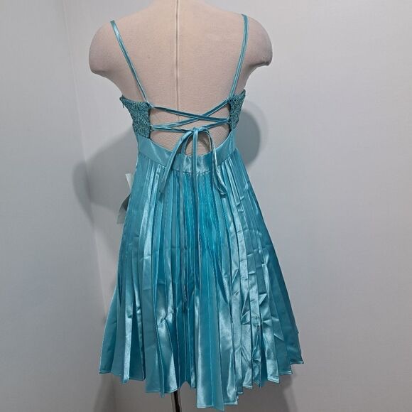 Vintage Jessica McClintock For Gunne Sax Pleated Sequins Cocktail Turquoise  S 7 - Picture 11 of 13